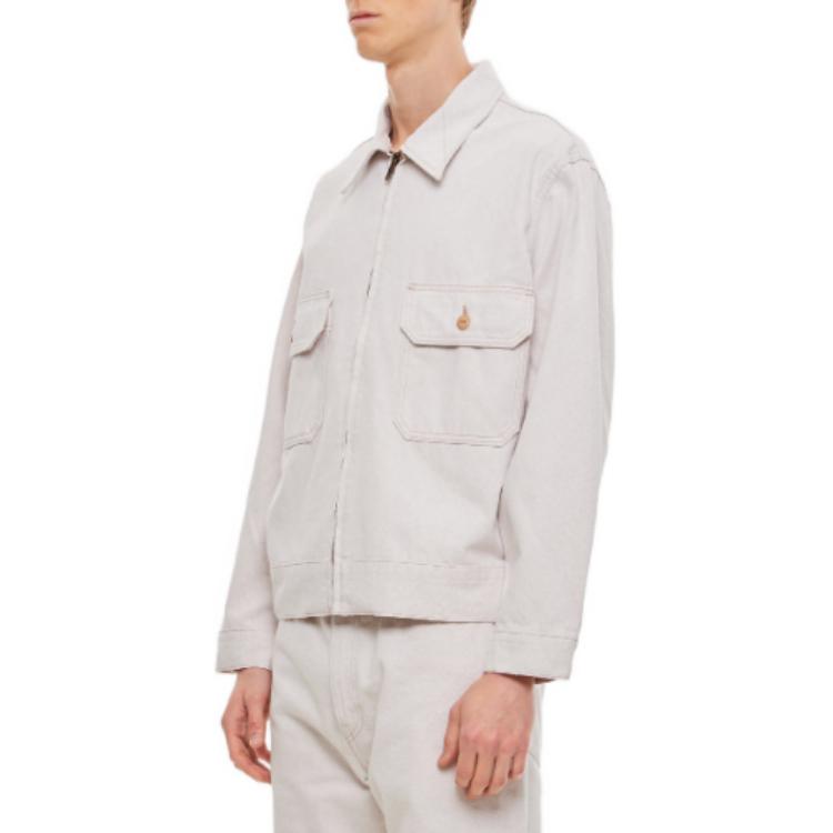 Levis Lmc High-End Series Solid Color Polo Pocket Zipper Long Sleeve Loose Jacket Men Jackets White A2195-0001