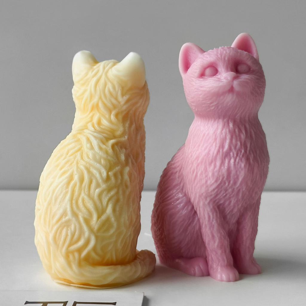 Easy to Clean Silicone Candle Mold Soap Moulds Sitting Cat Shape Resin Project Moulds Silicone Texture for Candle