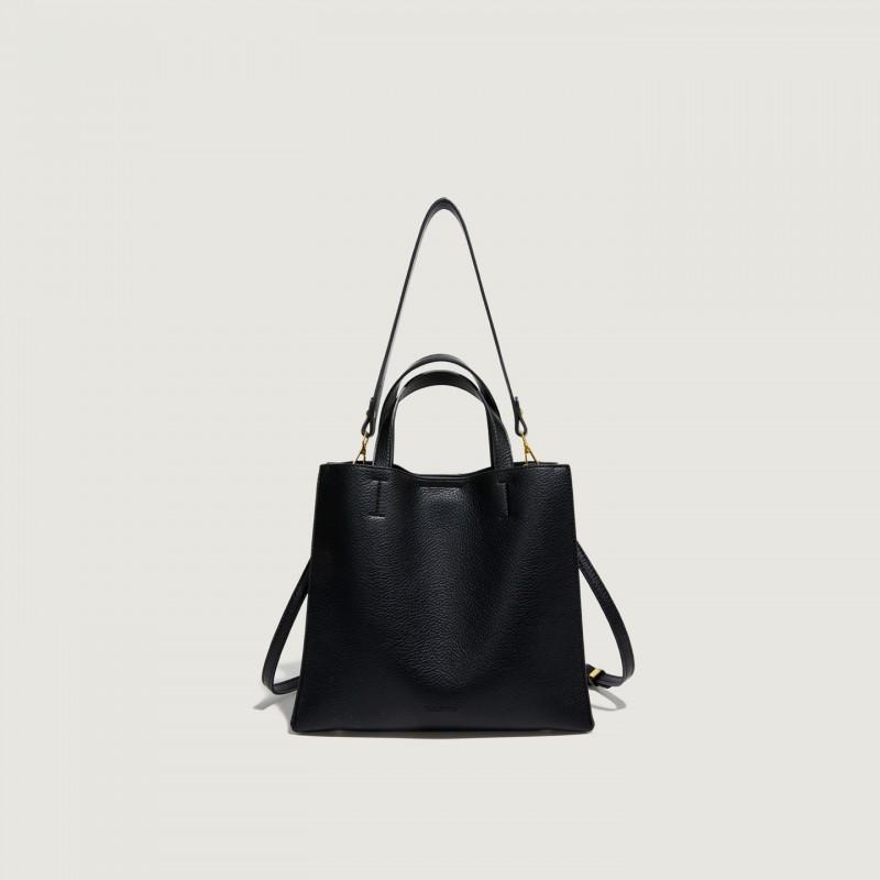 Large Capacity Tote Bag Womens Minimalist Bucket Style Shoulder Handbag In PU Soft Leather Coffee Brown Gray Black