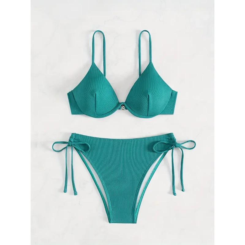 Solid Underwire Sexy Bikini 2025 New Arrival Biquini Padded Push Up Bandage Swimsuit Women Swimwear Summer Beachwear