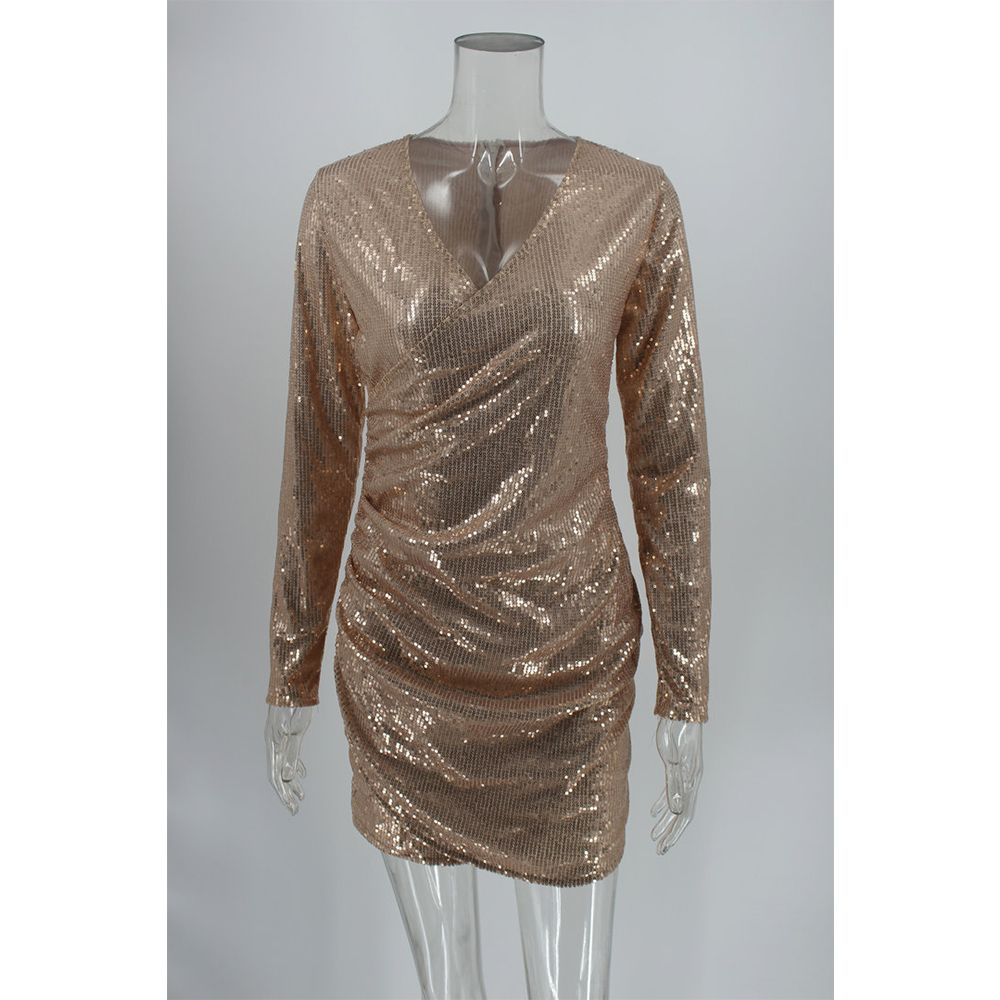 Fashion Clubwear V-neck Sequin Mini Dress Ball Gown Bodycon Party Dress Party Evening Dresses