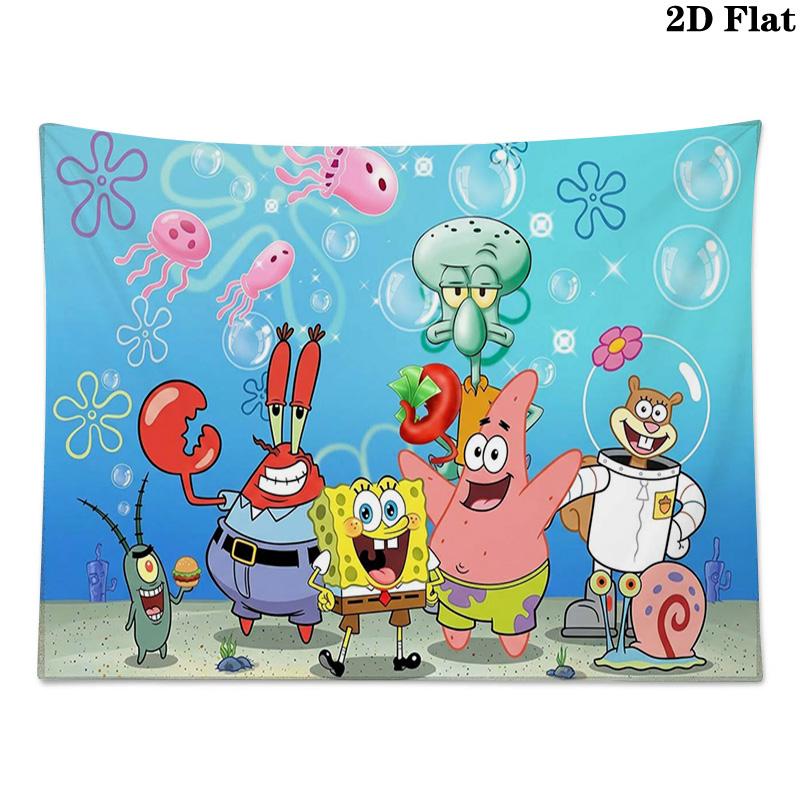 Yellow Sponge Cartoon Wall Tapestry Aesthetic Wall Hanging Printed Fabric Blanket Decorative Tapestries for Bedroom Living Room Home Decor