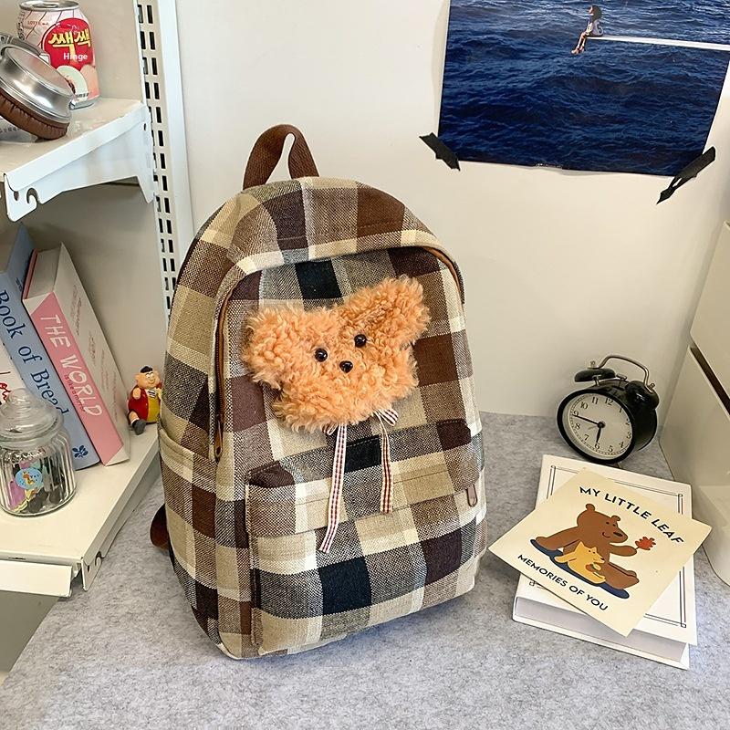 

Милый Сладкий Медведь Клетчатый Рюкзак Школьный Рюкзак Большой Вместимости Нежный Индивидуальный Тренд Студенческая Сумка Девушка Легкая Дорожная Сумка Подарок коричневый