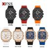 OFNS Men's Square Quartz Chronograph Watch: Luminous, Waterproof, Six-Hand Design, with Calendar for Casual or Commuter Wear.