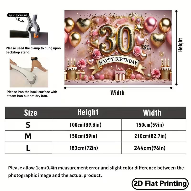 2D Flat Print 30th Birthday Photography Backdrop, Rose Gold Party Background