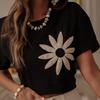 T-shirt Femme Col Rond Manches Courtes Coupe Ample T-shirt Motif Fleur Brodé Style Décontracté Hauts d'Été
