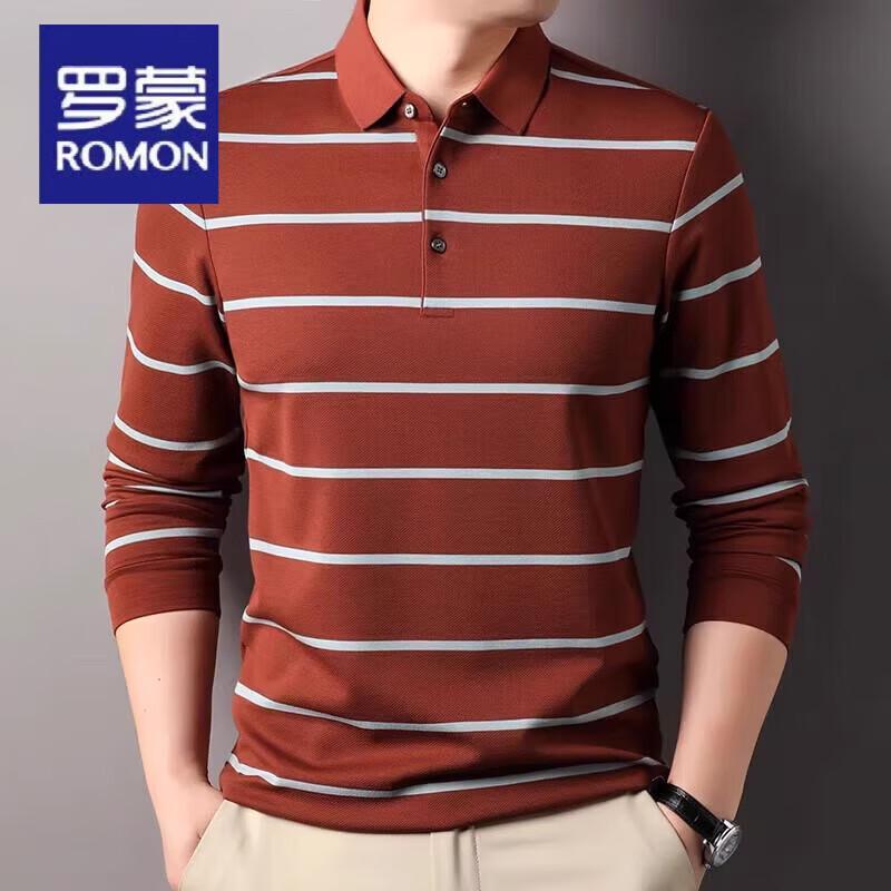 ROMON Men s Casual Striped Loose Fit Long Sleeve Polo Shirt XL