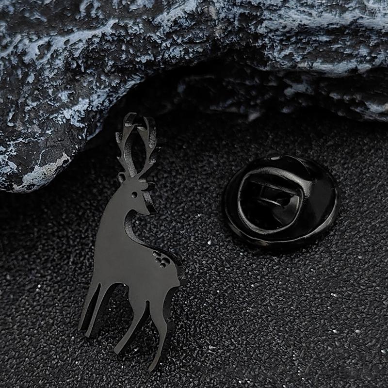 Classic Sika Deer Brooch for Men Stainless Steel Collar Pin for Everyday Use