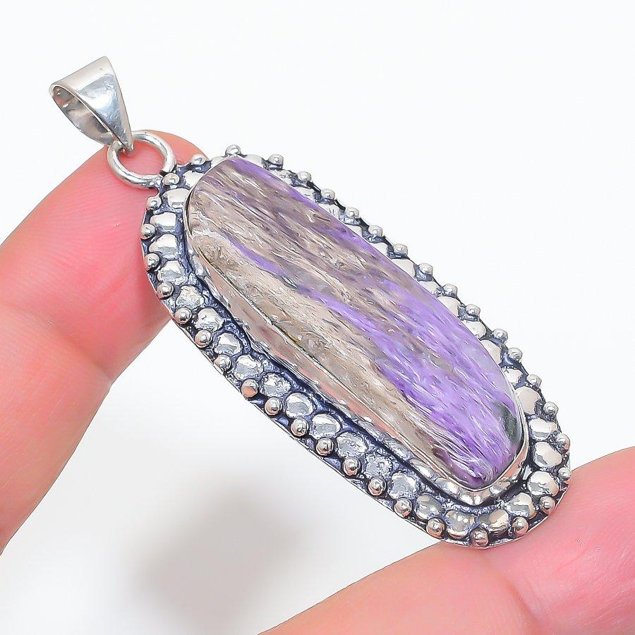 

Natural Russian Charoite Gemstone 925 Sterling Silver Jewelry Pendant 2.52 u8n49