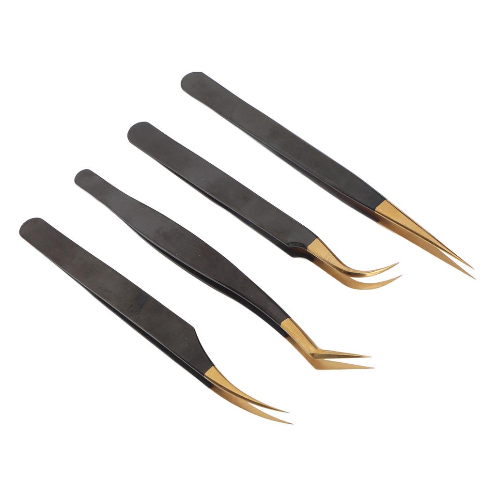 4pcs Eyelashes Extension Tweezer Curved Straighted Tip Stainless Steel False Eyelashes Applicator