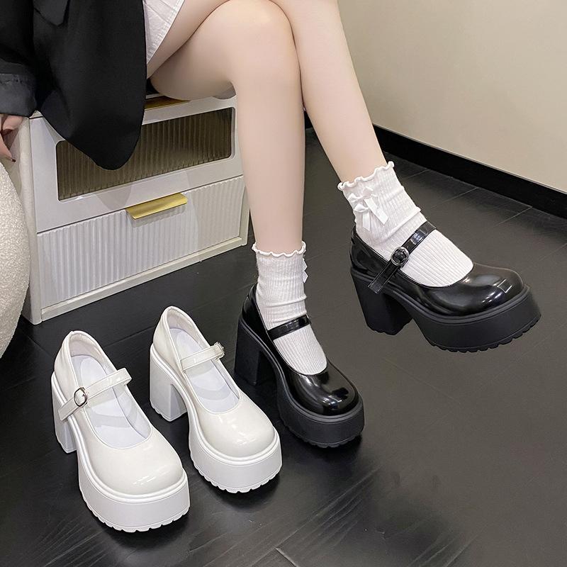 High Heels Mary Janes Shoes Autumn Patent Heeled Shoes Women Chunky Platform Ankle Strap Pumps
