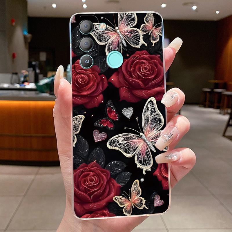 For Tecno Pop 5 LTE BD4 Pop5 BD2 4 Air 4 LTE Cases Flower Butterfly Cover Pop 6 Pro BE8 Soft Silicone Transparent TPU Phone Case