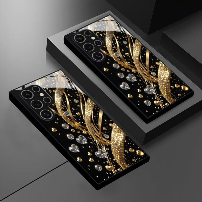 Diamond Patterned Glass Phone Case Suitable for Samsung Galaxy S26 S25 S24 S23 S22 S20 FE/Ultra/Plus Anti Drop Back Cover