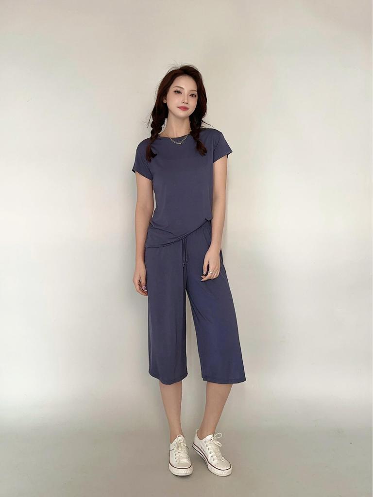 Women's Plus Size Modal Short Sleeve Casual Set - Korean Style Wide Leg Pants Two-Piece Homewear