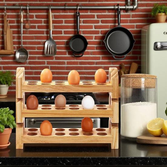 1/2/3Pcs Egg Storage Rack Counter Egg Dispenser Large Capacity Stackable Wooden Storage Organizer for Home Kitchen