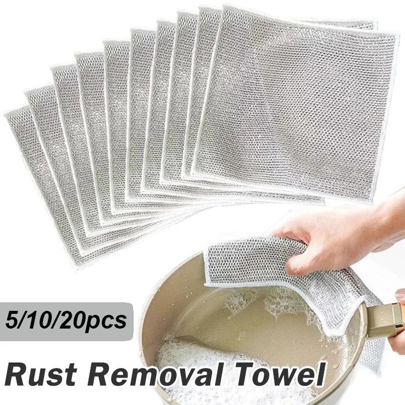 Rust Removal Cleaning Cloth Kitchen Magic Dishwashing Towel Metal Steel Wire Cleaning Rag Microwave Stove Clean Tools Dish Cloth