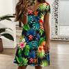 Women Plus Size V Neck Short Sleeve Dress Tropical Blossom Printed Relaxed Dress For Seaside Trip And Daily Life