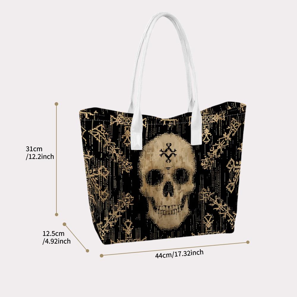 Vintage Skull Pattern Tote Bag Gothic Style Daily Shoulder Bag