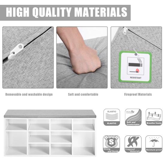 Modern Simple Chipboard Shoe Cabinet with Cushion Hallway Storage Shelf Rack