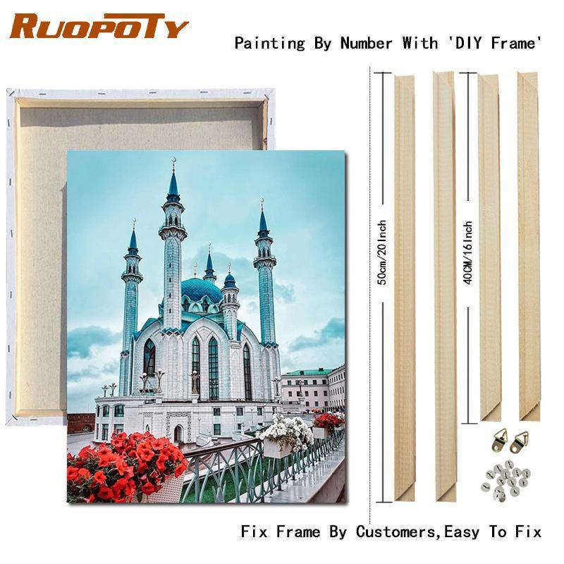 RUOPOTY DIY Frame Painting By Numbers Landscape Wall Art Picture Drawing Picture By Numbers Castle For Living Room