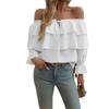 Women's Loose Casual Solid Color Ruffle Edge Short Sleeved Top, Fashionable Long Sleeved Top