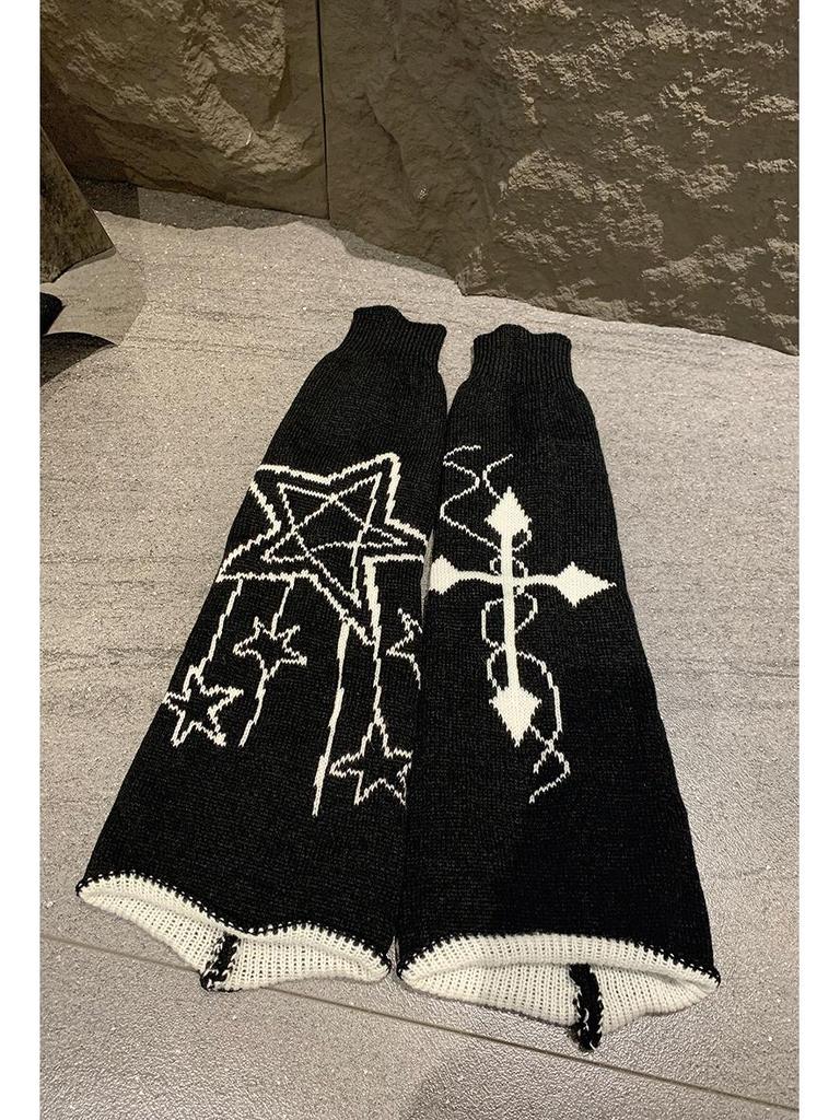 Asymmetric Skull Y2K Knitted Long Warmers: Lolita Wide Leg JK Girl Socks