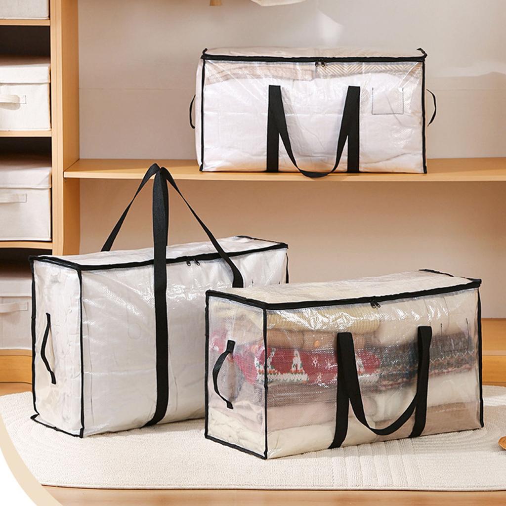 Sturdy Net Handle Storage Bag See-Through Oversized Waterproof Pattern for Seasonal Clothes Bedding Organization