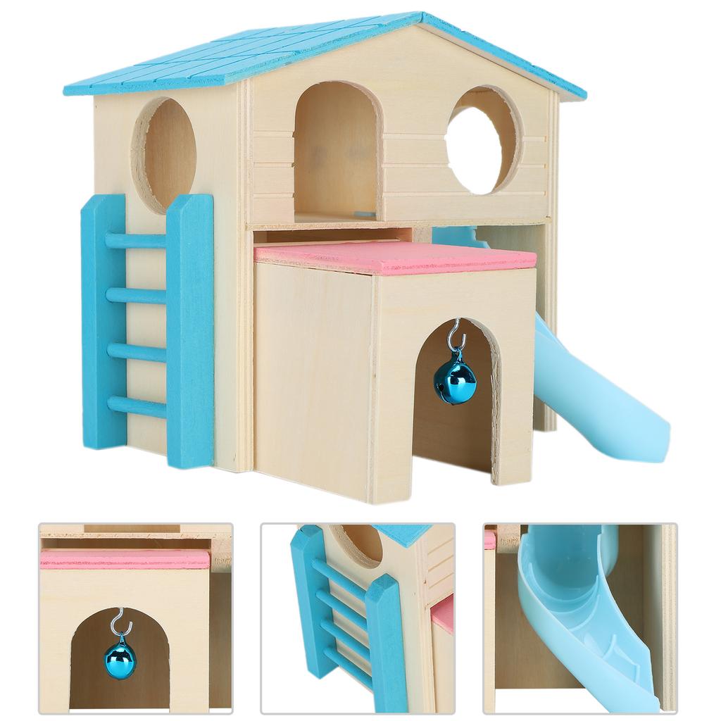 Wooden Hamster Fun House Huts Toy Hamster Exercise Playthings Fun Gym PlaygroundBlue