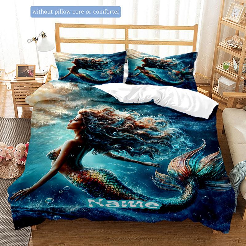 Mermaidofthedeepsea Customize Your Name Duvet Coversoftbedding Set For Bedroom Guest Room And Dorm Decoration Threepiece Set Includes 1 Duvet Cover 2