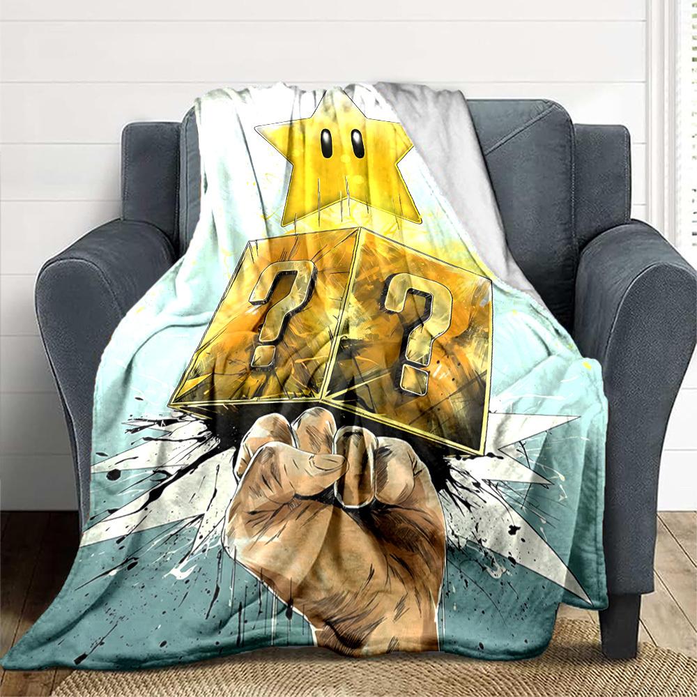 1pc Mario Star Block Flannel Blanket, Soft Skin Friendly with Digital Printing, Various Sizes Available for Family, Friends, Birthday