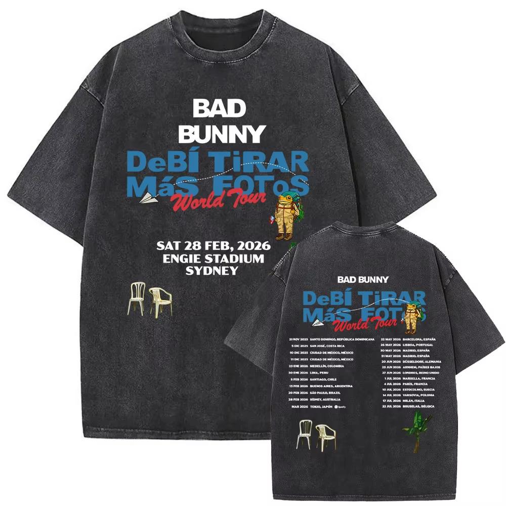 Rapper Bad Bunny Graphic Tshirt Debi Tirar Mas Fotos DTMF Washed Vintage T Shirt Mens Women Hip Hop Fashion Oversized Tshirts