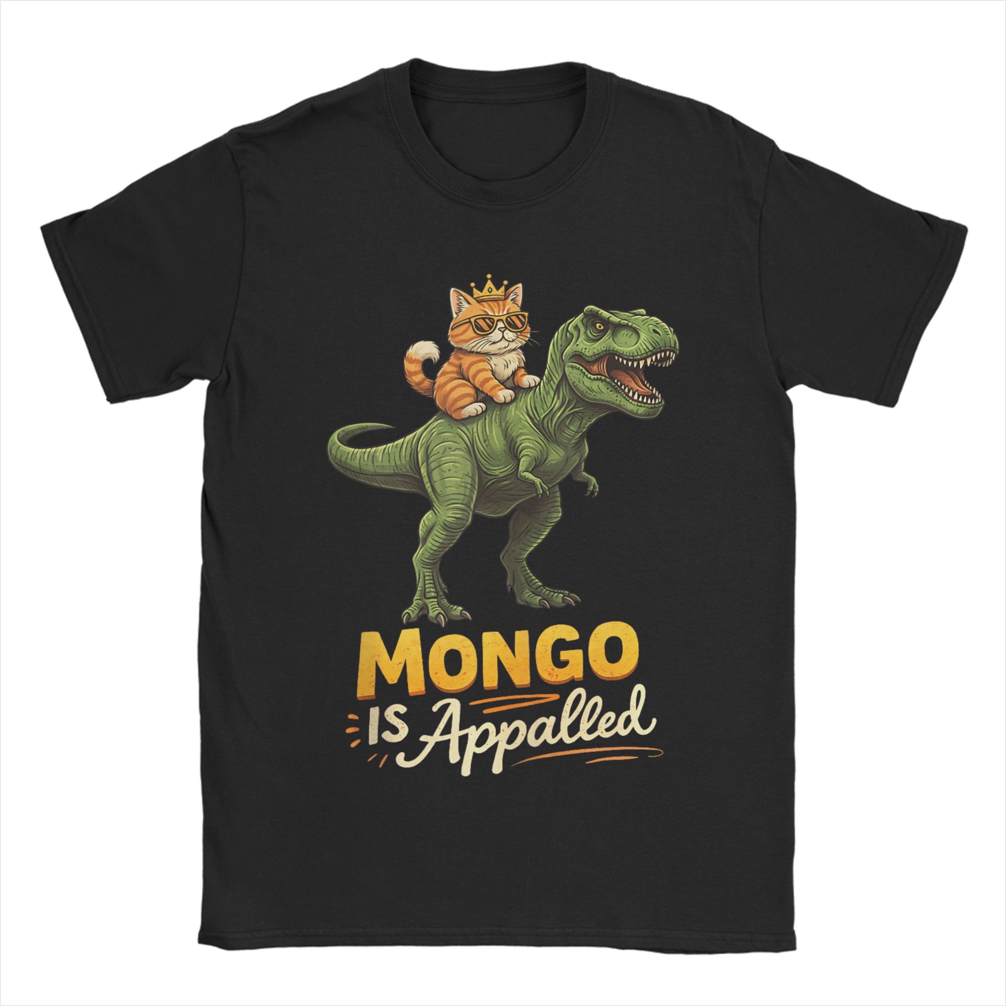 Mongo is Appalled Princess Cat Riding Dinosaur TShirt Summer Popular TShirts Men Cotton Comfortable Oversize Clothing Gift S