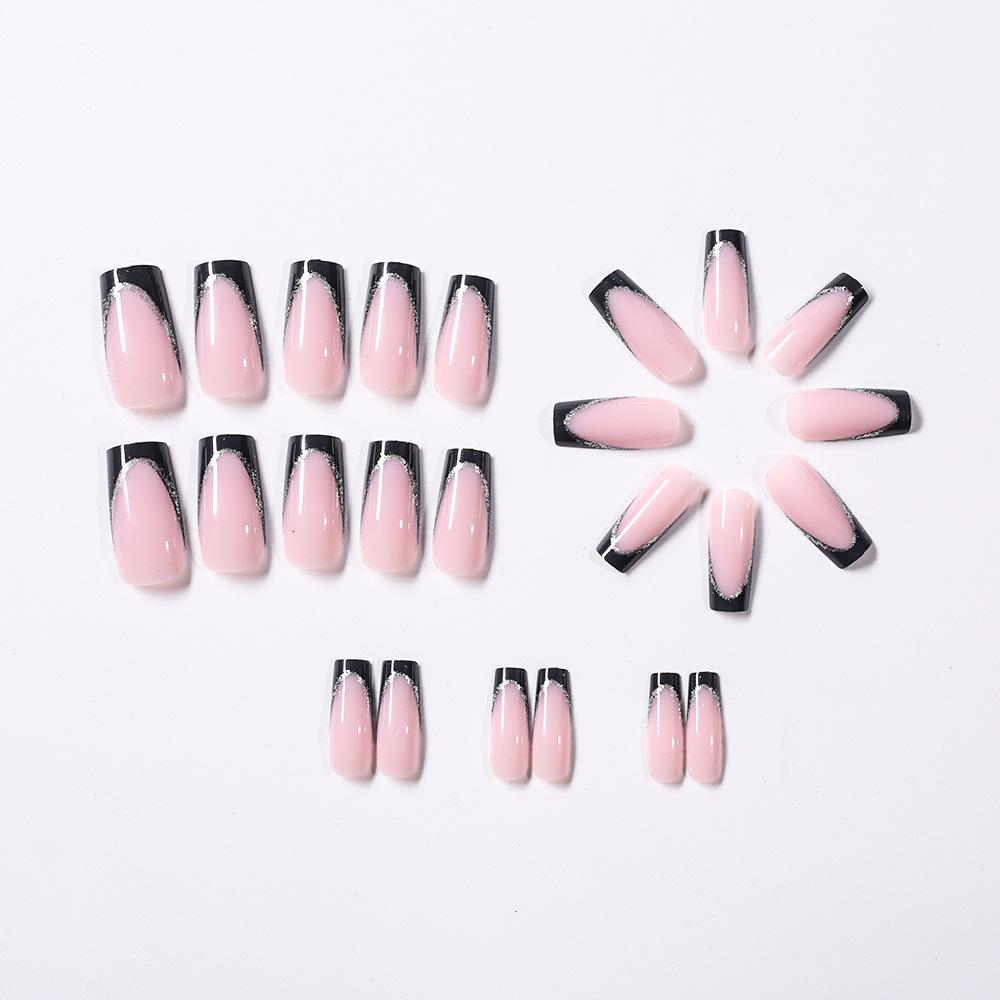 24pcs Long Coffin-Shaped White French Manicure Fake Nails Press On Nails Elegant Style For Women Girls For Daily Wear Or Parties Nail Supplies