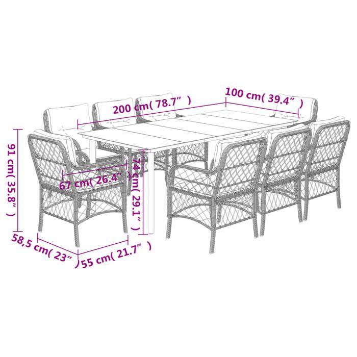 VidaXL Garden Dining Set with Cushions 9 Pcs, Patio Table and Chairs, Outdoor Furniture Terrace, Modern, 3212137