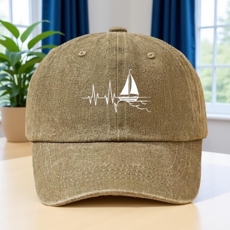 Sailing Print Unisex Washed Baseball Cap Outdoor Vacation Camping Casual Hip Hop Peaked Cap Cycling Cap