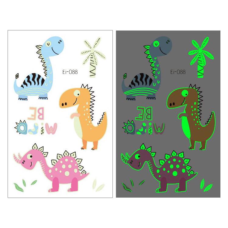 Adesivi Tatuaggi Temporanei di Dinosauri che si Illuminano al Buio per Bambini