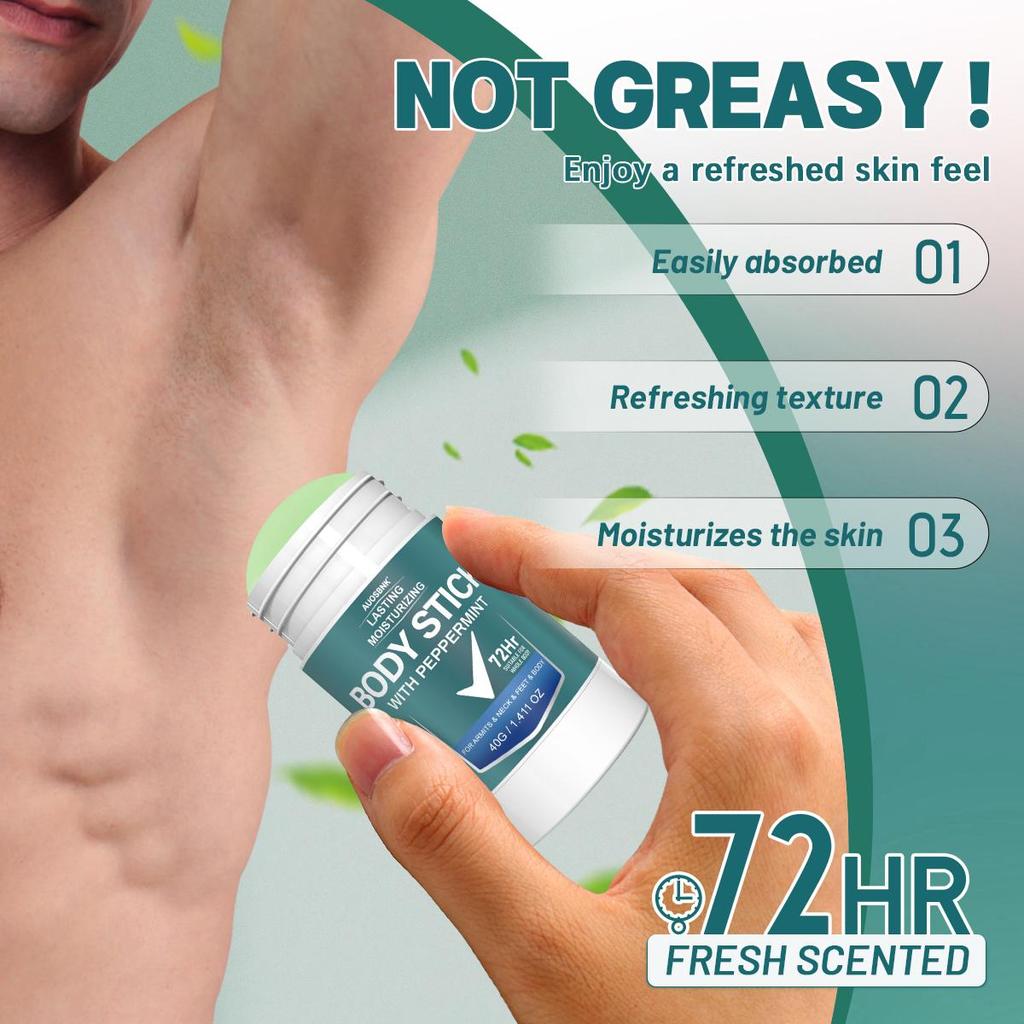 40g-72-Hour Men's Deodorant Stick, With Peppermint & Vitamin E, Gentle and Refreshing, Non-Staining Clothes,