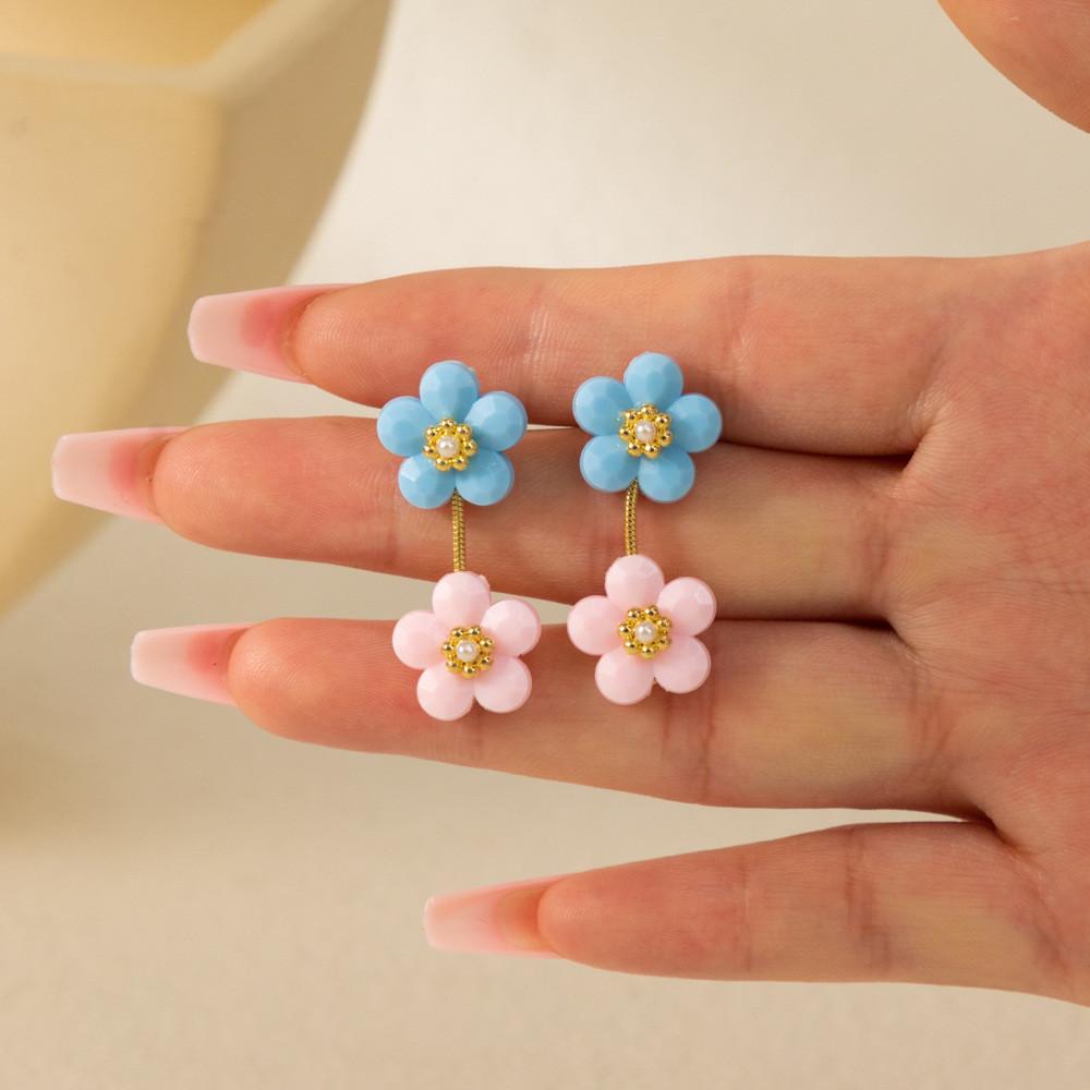 Resin Stylish Floral Stud Earrings Trendy Geometric Design Women For