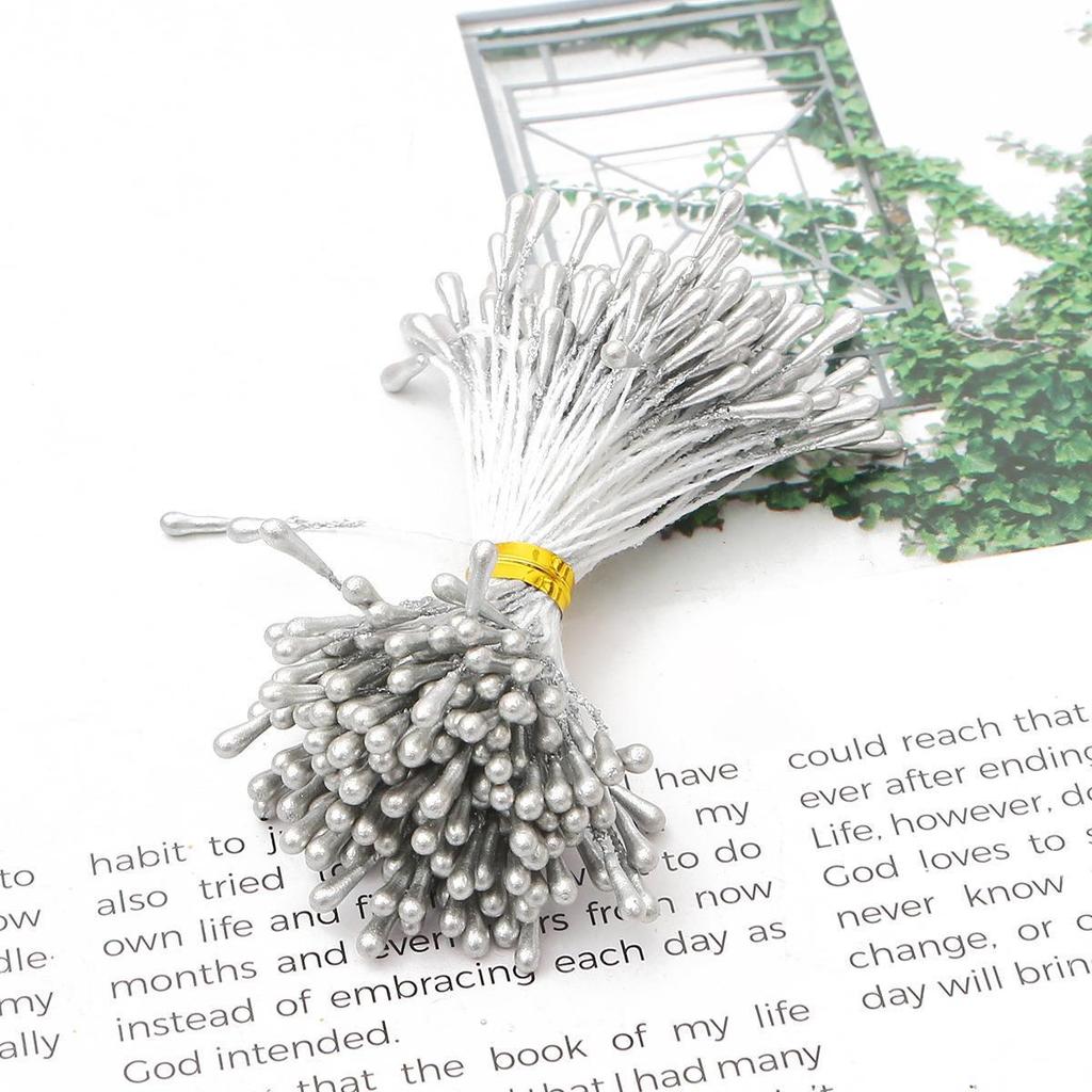 90-Piece Silver Chiffon Flower Stamens & Tinsel Berries DIY Craft Set