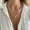 SHIXIN Vintage Acrylic Long Beads Chain Choker Necklace Women Elegant Geometric Pendant Necklace Adjustable Sweater Chain Gifts