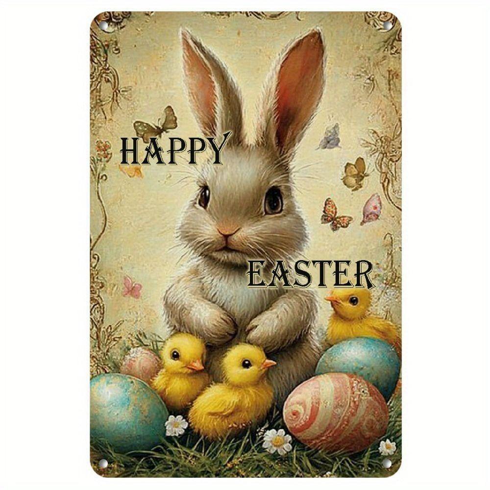Easter Rabbit Metal Tin Sign Wall Art Decor 20x30cm