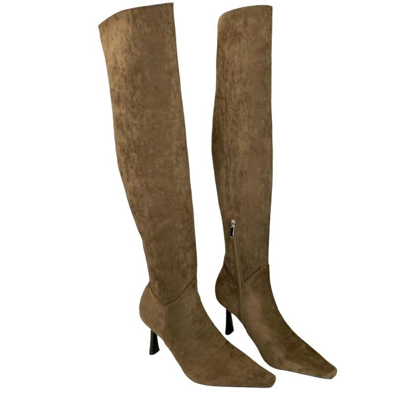 Wear More Than One Boot~ Elastic Velvet High-heeled Thin Boots Over the Knee Long Boots Women's Pointed Thick-heeled French Elastic Boots Short Boots
