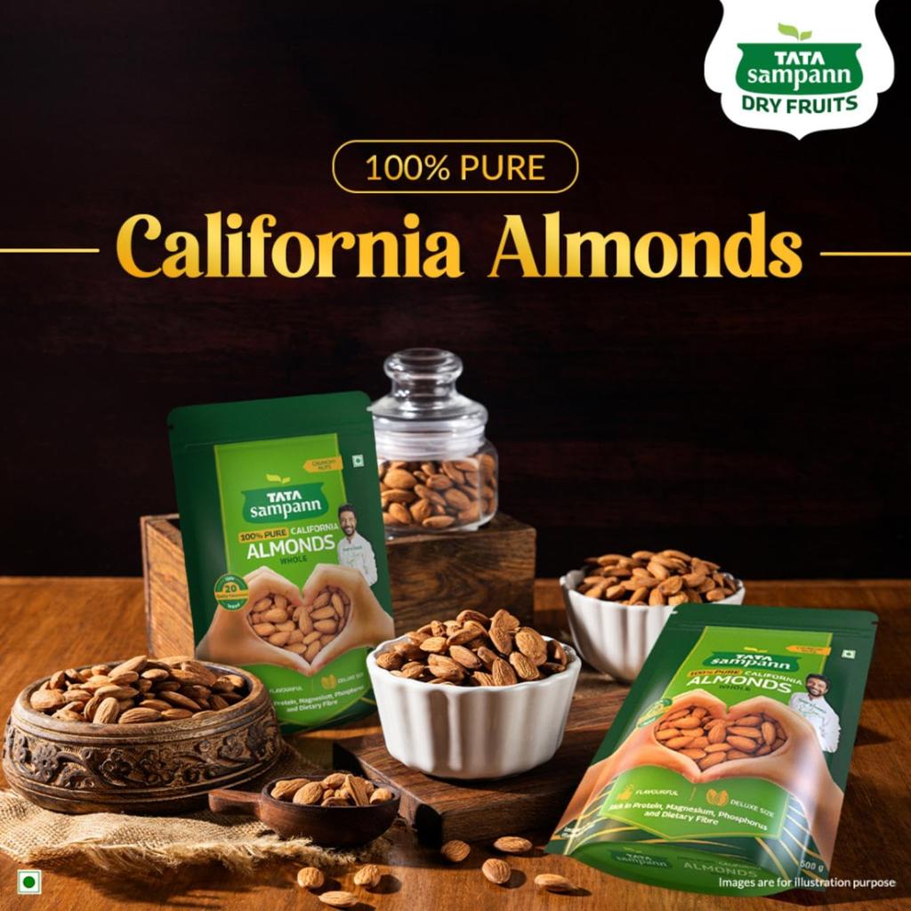 Tata Sampann Pure California Almonds Whole 500g Pack High Protein Crunchy Nut Snack Rich Fiber