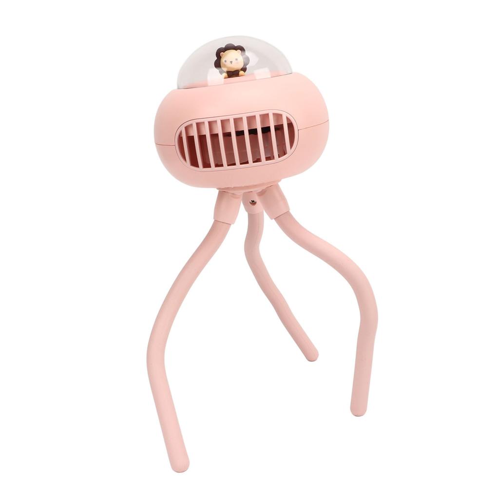 Mini Ręczny Osobisty Przenośny Wentylator USB Mały Wentylator do Wózka Dziecięcego z Elastycznym Statywem Różowy Lew