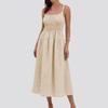 Women Sexy Loose Striped Suspender High Waist Slimming Commuting Midi Dress