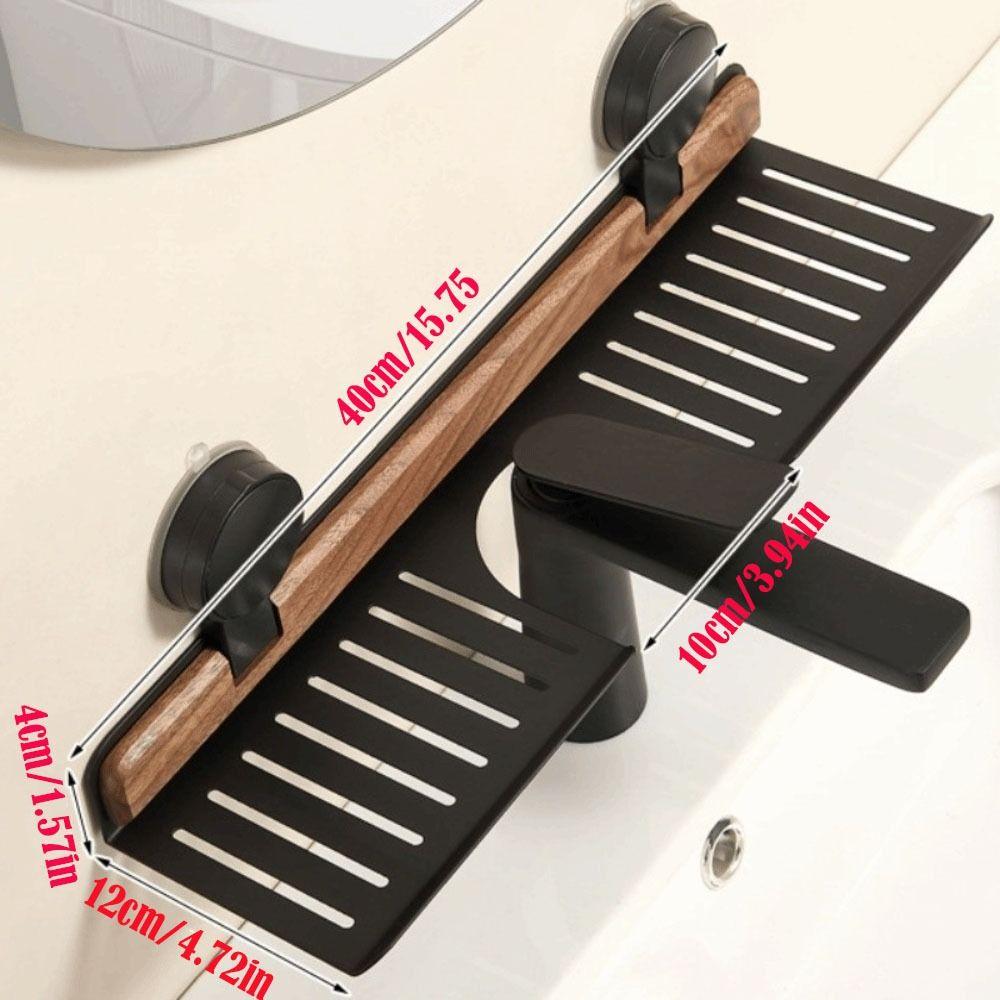 Walnut Finish Suction Cup Bathroom Shelf Wall Mount Shower Shelf Over Faucet Sink Rack  Bathroom