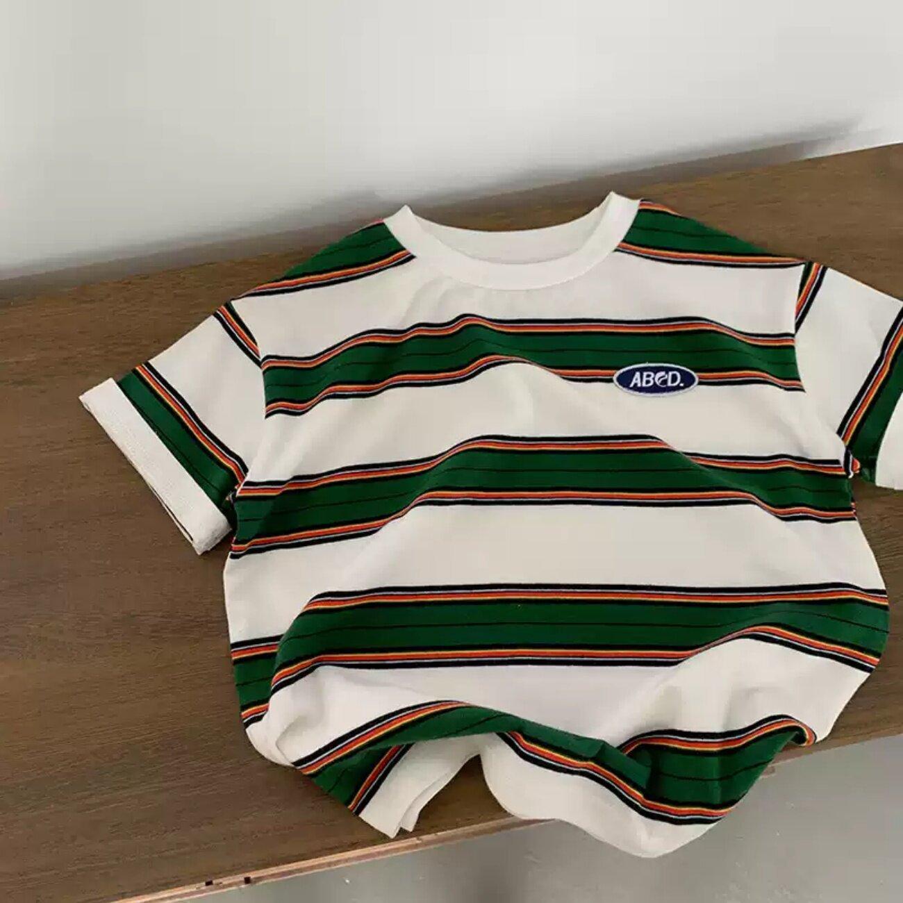 Kids Striped Cotton Short Sleeve T Shirt Lightweight Summer Top for Boys and Girls 80