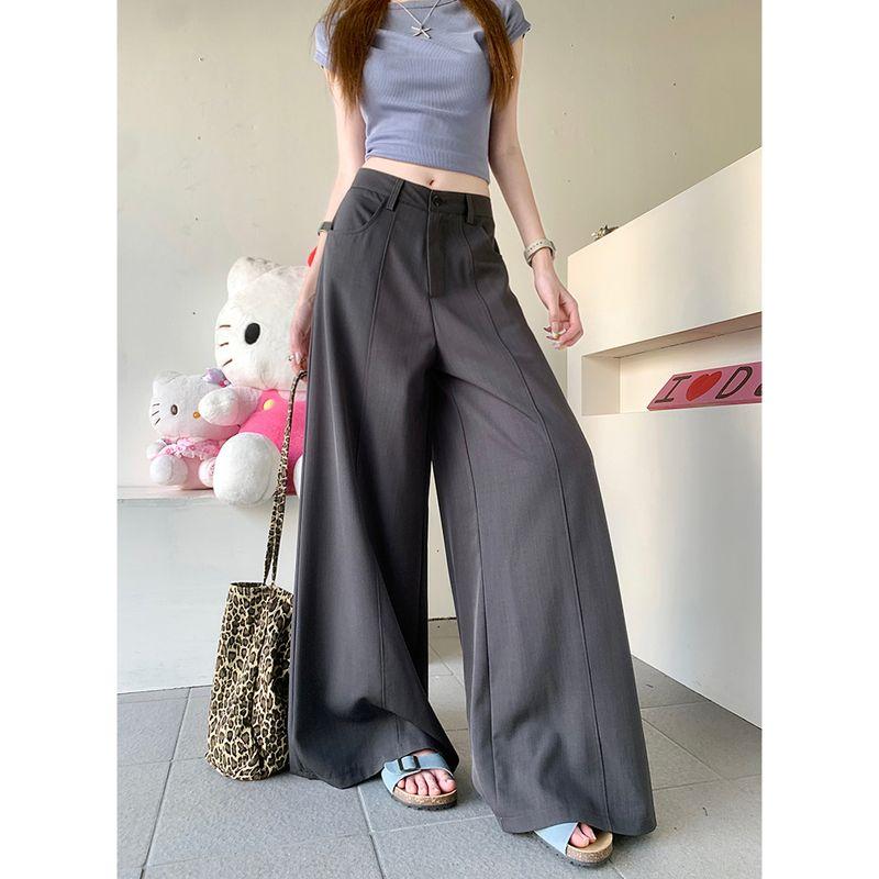 

Kumikumi Idle Style Pure Color Loose Casual Pants Women Autumn Slimming Easiest for Match Youthful Wide Leg Pants Gray 2XL