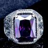 Men's Antique Silver Floral Ring with Purple Diamond Ornament