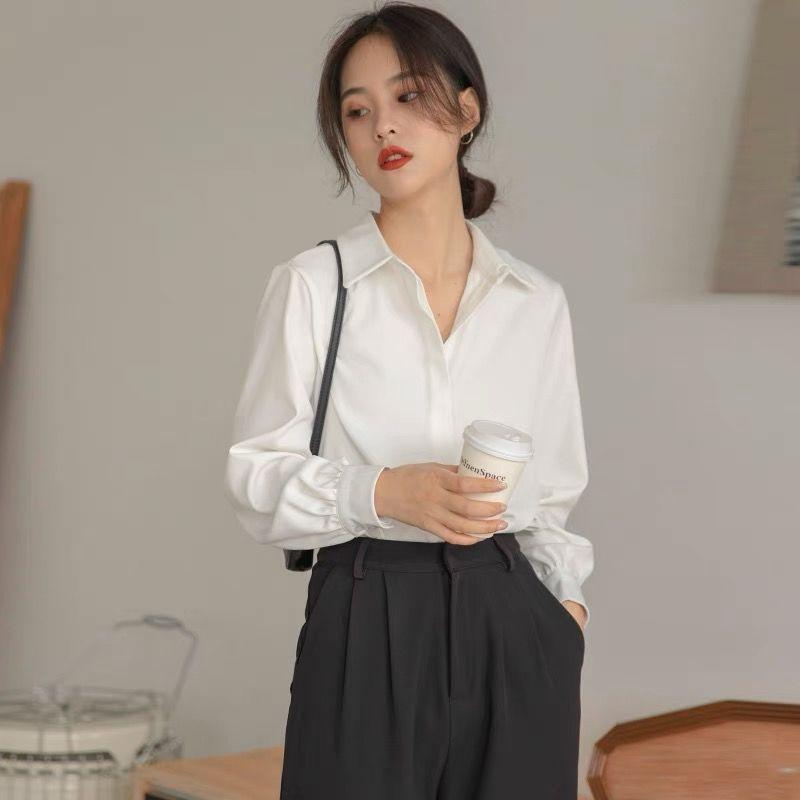 Spring Autumn Professional Formal Wear White Long-sleeved Women's Niche Temperament Lapel Shirt French Top